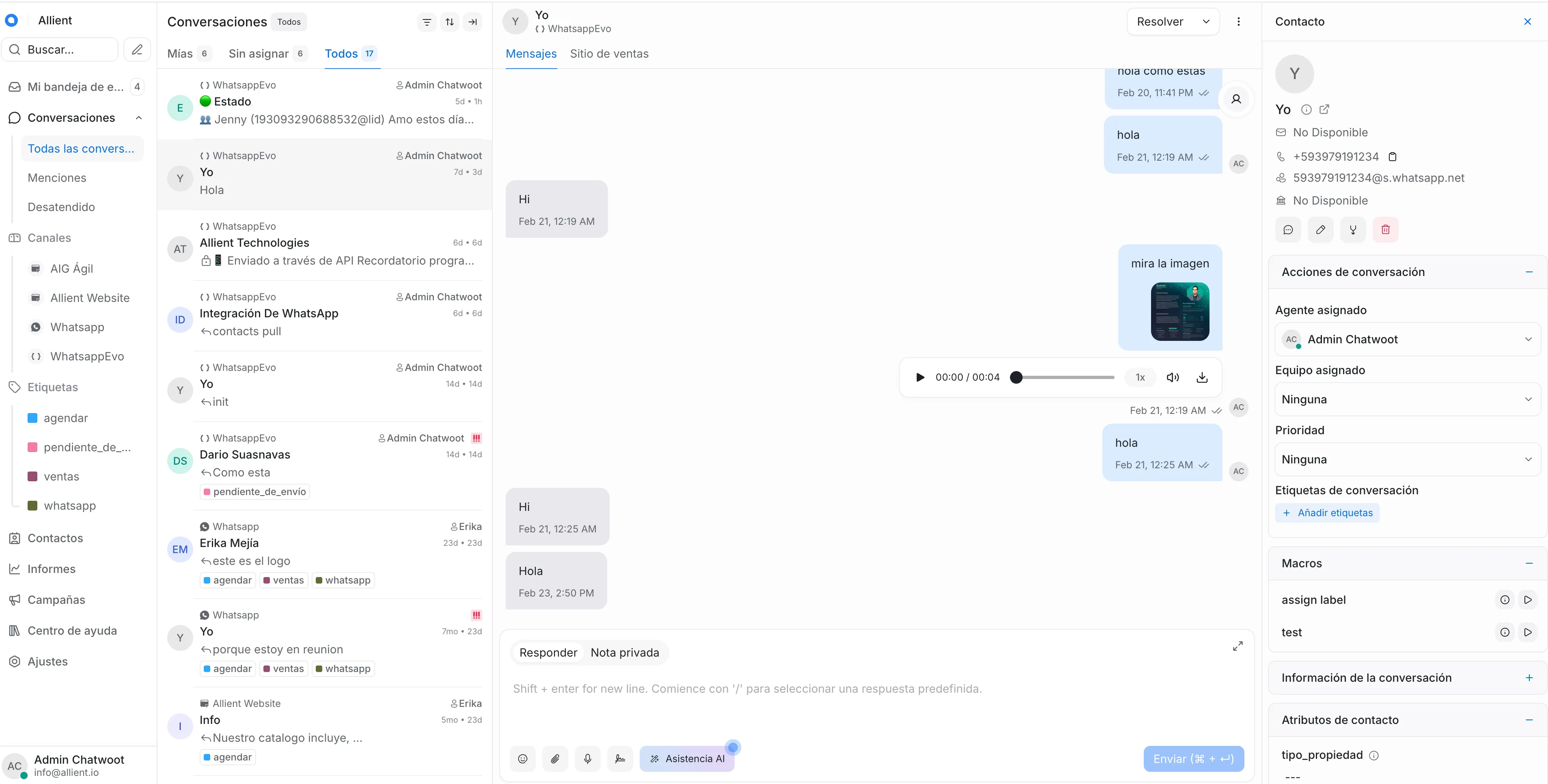 Chatwoot - Conversaciones unificadas con clientes