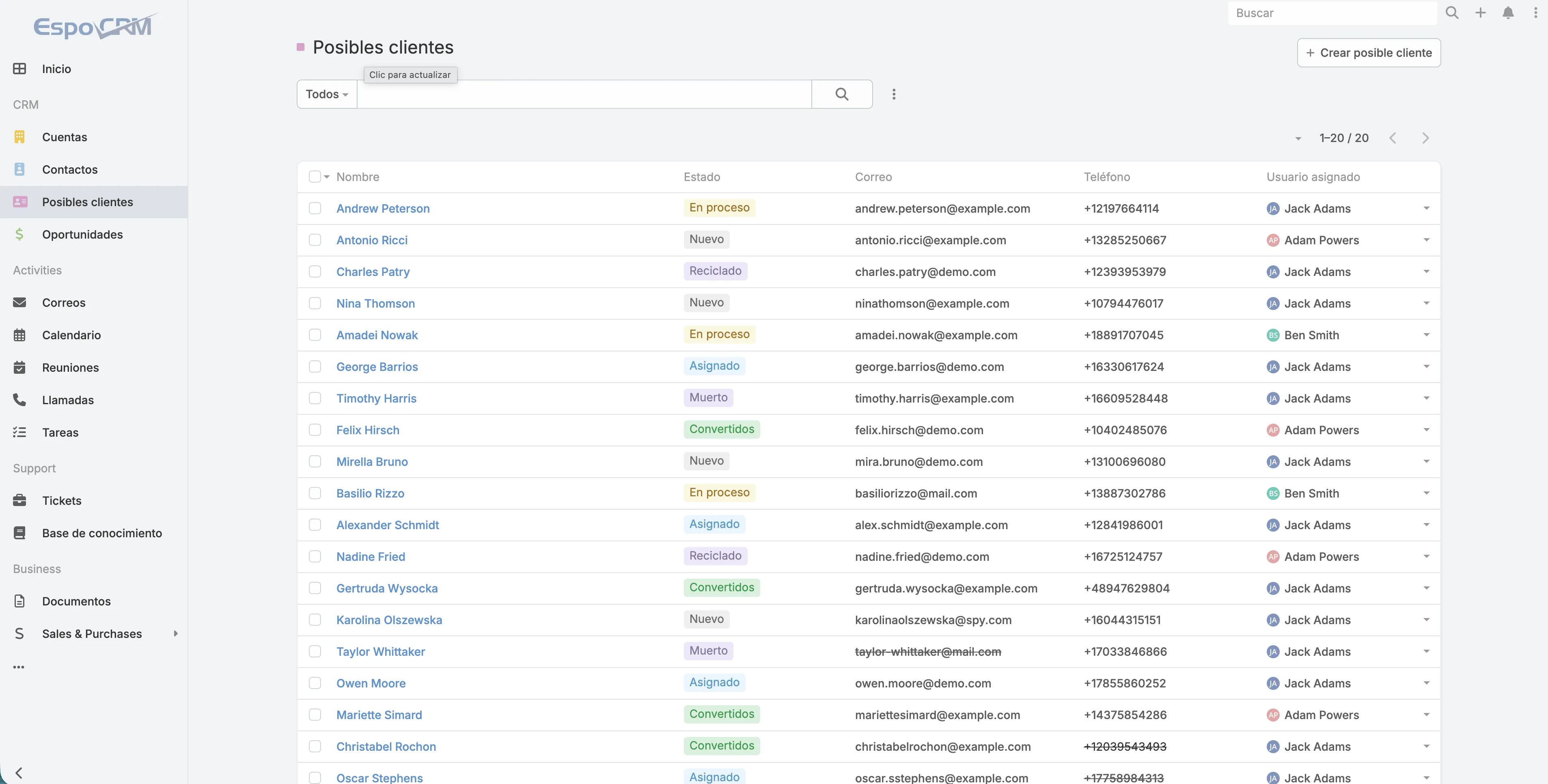 EspoCRM - Pipeline de prospectos y oportunidades